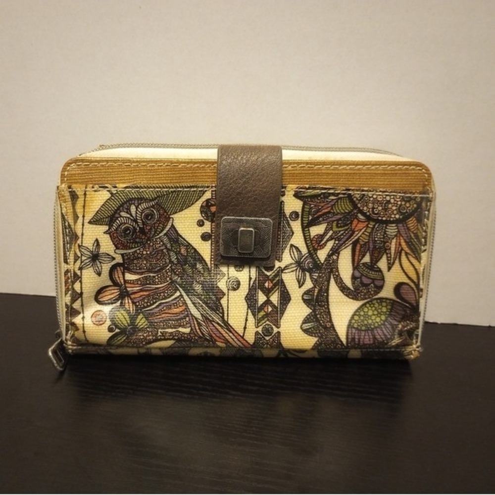 Sakroots Artist Owl Large Zip Around Wallet Owl BOHO Floral
